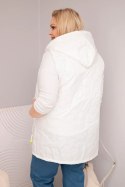 Kamizelka damska Plus Size z kapturem i pikowaniem w kwiaty biała