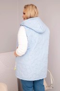 Kamizelka damska Plus Size z kapturem i pikowaniem w kwiaty niebieska