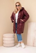 Kurtka damska Plus Size zimowa pikowana z kapturem śliwkowa