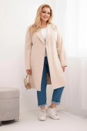 Płaszcz damski Plus Size dwurzędowy z kołnierzem beżowy
