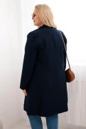 Płaszcz damski Plus Size dwurzędowy z kołnierzem granatowy