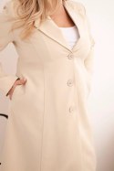 Płaszcz damski Plus Size klasyczny z guzikami i kołnierzem beżowy