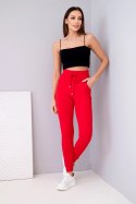 Spodnie damskie dresowe bawełniane z wysokim stanem i wiązaniem czerwone