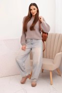 Sweter damski z baby alpaki z bufiastymi rękawami fango