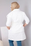 Kamizelka damska Plus Size pikowana z paskiem i kołnierzem biała