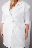 Kamizelka damska Plus Size pikowana z paskiem i kołnierzem biała