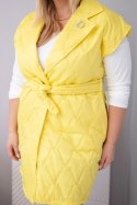 Kamizelka damska Plus Size pikowana z paskiem i kołnierzem żółta