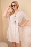 Sukienka damska bawełniana Plus Size z wiązaniem przy dekolcie beżowa