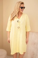 Sukienka damska bawełniana Plus Size z wiązaniem przy dekolcie żółta