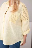 Koszula damska bawełniana Plus Size z kołnierzykiem i koronkową wstawką żółta