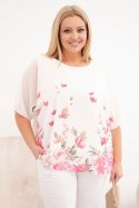 Bluzka damska Plus Size z krótkim rękawem i kwiatowym printem różowa