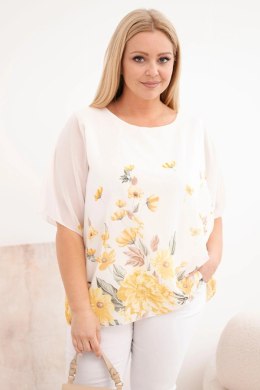 Bluzka damska Plus Size z krótkim rękawem i kwiatowym printem żółta