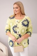Bluzka damska bawełniana Plus Size z krótkim rękawem i guzikami jasno zielona