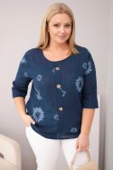 Bluzka damska bawełniana Plus Size z krótkim rękawem i guzikami jeansowa