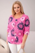 Bluzka damska bawełniana Plus Size z krótkim rękawem i guzikami różowa