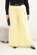 Spodnie damskie Plus Size z szeroką nogawką i paskiem żółte