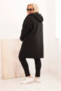 Płaszcz damski Plus Size ze sztucznego baranka z kapturem i kieszeniami czarny