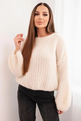 Sweter damski z moheru z bufiastymi rękawami ecru