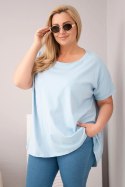 Bluzka damska Plus Size bawełniana z krótkim rękawem niebieska