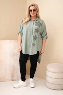 Koszula damska Plus Size z wiskozy z haftem kwiatowym khaki