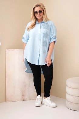 Koszula damska Plus Size z wiskozy z haftem kwiatowym niebieska