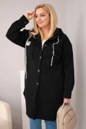 Płaszcz damski Plus Size z kapturem zapinany na guziki czarny