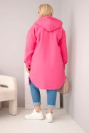Płaszcz damski Plus Size z kapturem zapinany na guziki różowy