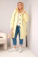Płaszcz damski Plus Size z kapturem zapinany na guziki żółty