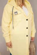 Płaszcz damski Plus Size z kapturem zapinany na guziki żółty