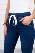 Spodnie jeansowe ze ściągaczem ciemny jeans