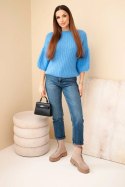 Sweter damski z moheru z krótkim rękawem jeansowy