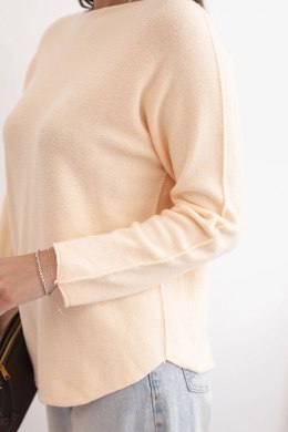 Sweterek damska z wiskozy z długim rękawem i okrągłym dekoltem morelowy