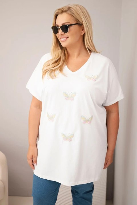 Bluzka damska bawełniana Plus Size z motylkami biała