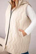 Kamizelka damska Plus Size pikowana z kapturem beżowa