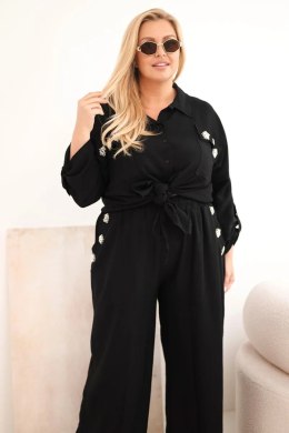 Komplet damski Plus Size z koszulą i szerokimi spodniami czarny