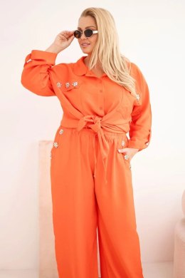 Komplet damski Plus Size z koszulą i szerokimi spodniami pomarańczowy