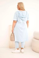 Komplet damski bawełniany Plus Size z bluzką z kapturem i spodniami niebieski