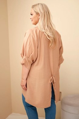 Koszula damska Plus Size bawełniana z guzikami i kołnierzem camelowa