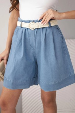 Spodenki damskie z plecionym paskiem jasno jeansowe