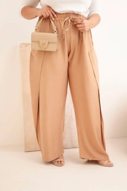 Spodnie damskie bawełniane Plus Size z gumką w pasie camelowe