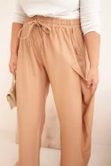 Spodnie damskie bawełniane Plus Size z gumką w pasie camelowe