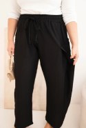 Spodnie damskie bawełniane Plus Size z gumką w pasie czarne