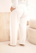 Spodnie damskie bawełniane Plus Size z gumką w pasie ecru