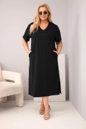Sukienka damska Plus Size bawełniana z dekoltem w serek czarna