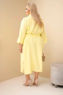 Sukienka damska bawełniana Plus Size koszulowa z paskiem żółta