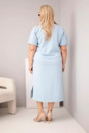Sukienka damska Plus Size bawełniana z dekoltem w serek niebieska