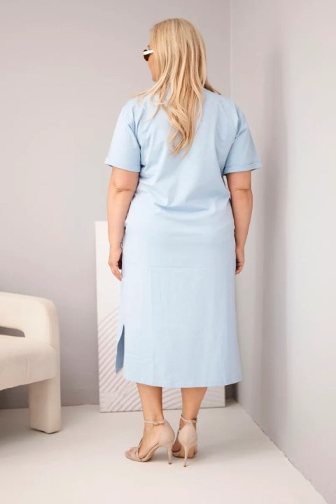 Sukienka damska Plus Size bawełniana z dekoltem w serek niebieska