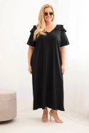 Sukienka damska Plus Size bawełniana z falbanką na ramionach czarna