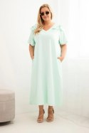 Sukienka damska Plus Size bawełniana z falbanką na ramionach miętowa