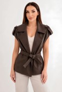 Kamizelka damska z ekoskóry z paskiem czekoladowa